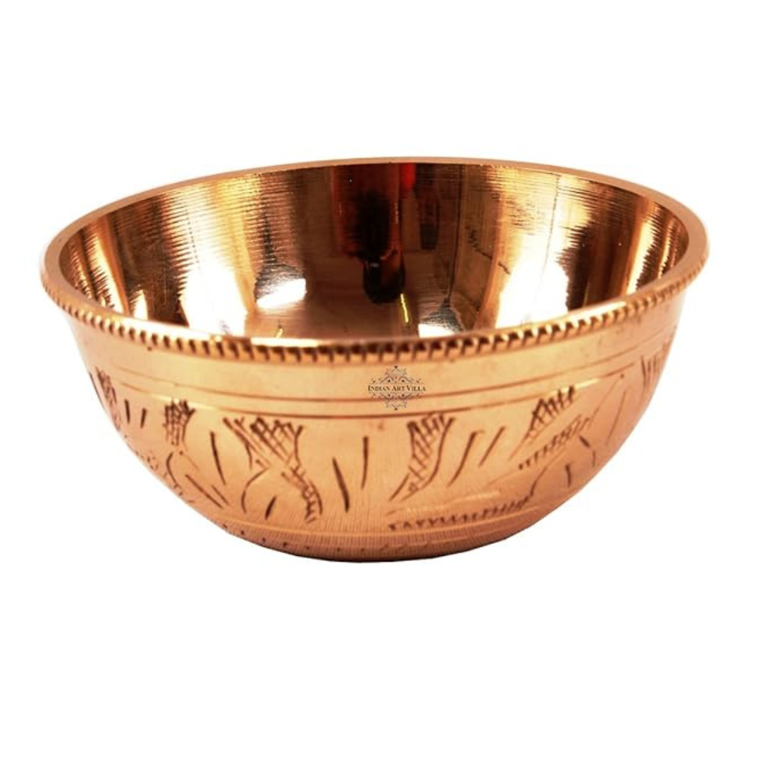 Indian Art Villa Brass Chutney Bowl Katori, Embossed Floral Design | 220 ml