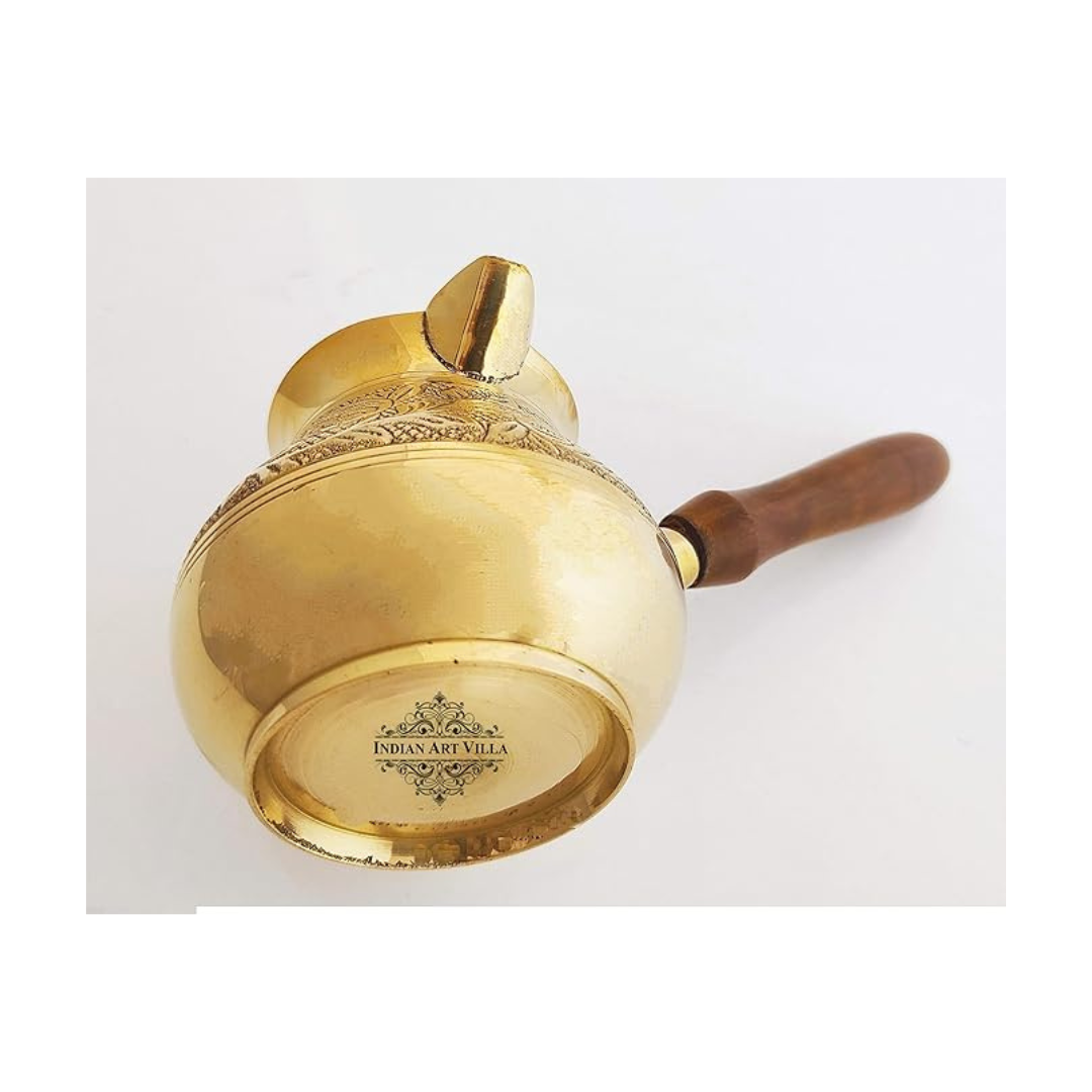 Indian Art Villa Brass Turkish Kettle Volume | 630 ml Mug with Wooden Handle - 465 gms