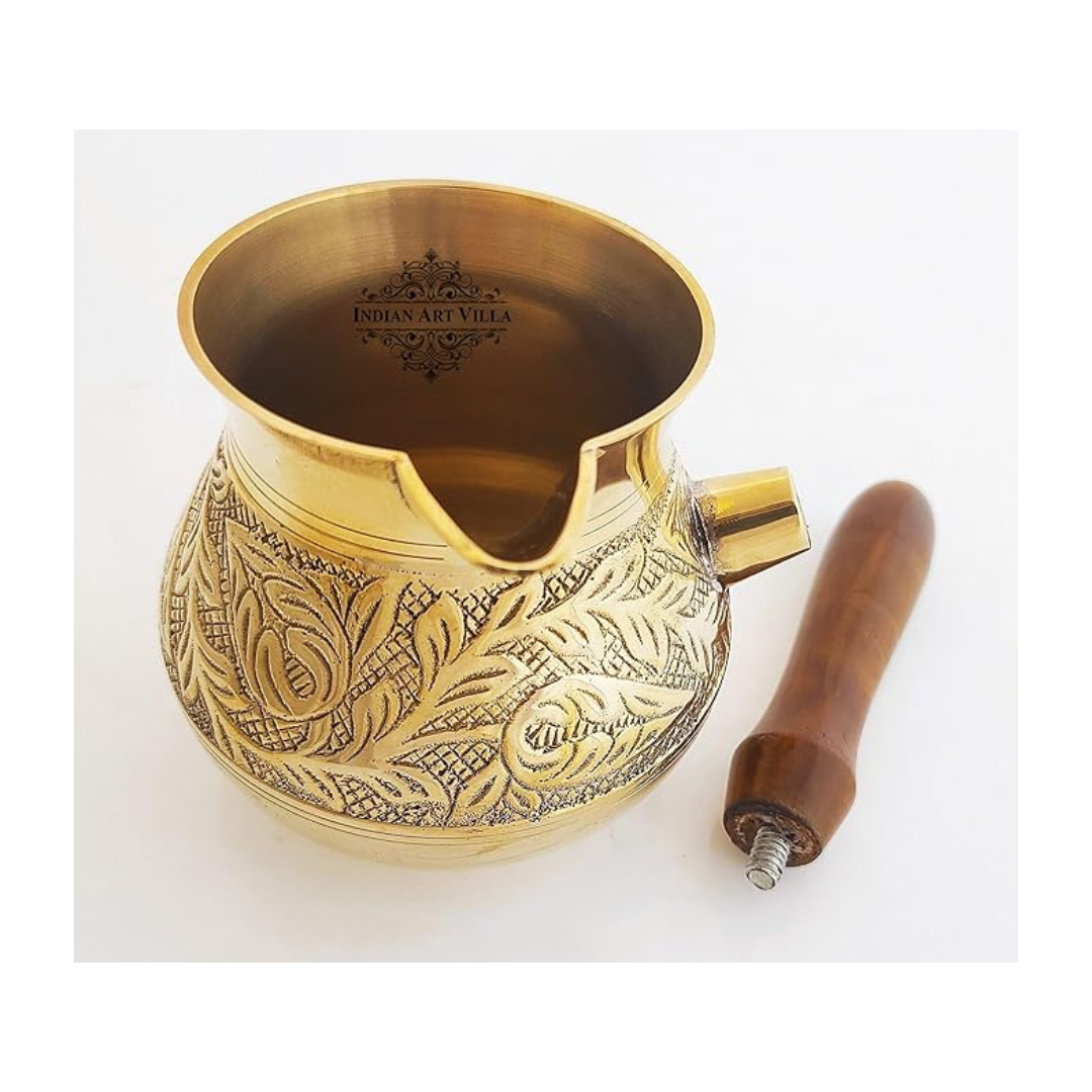 Indian Art Villa Brass Turkish Kettle Volume | 630 ml Mug with Wooden Handle - 465 gms