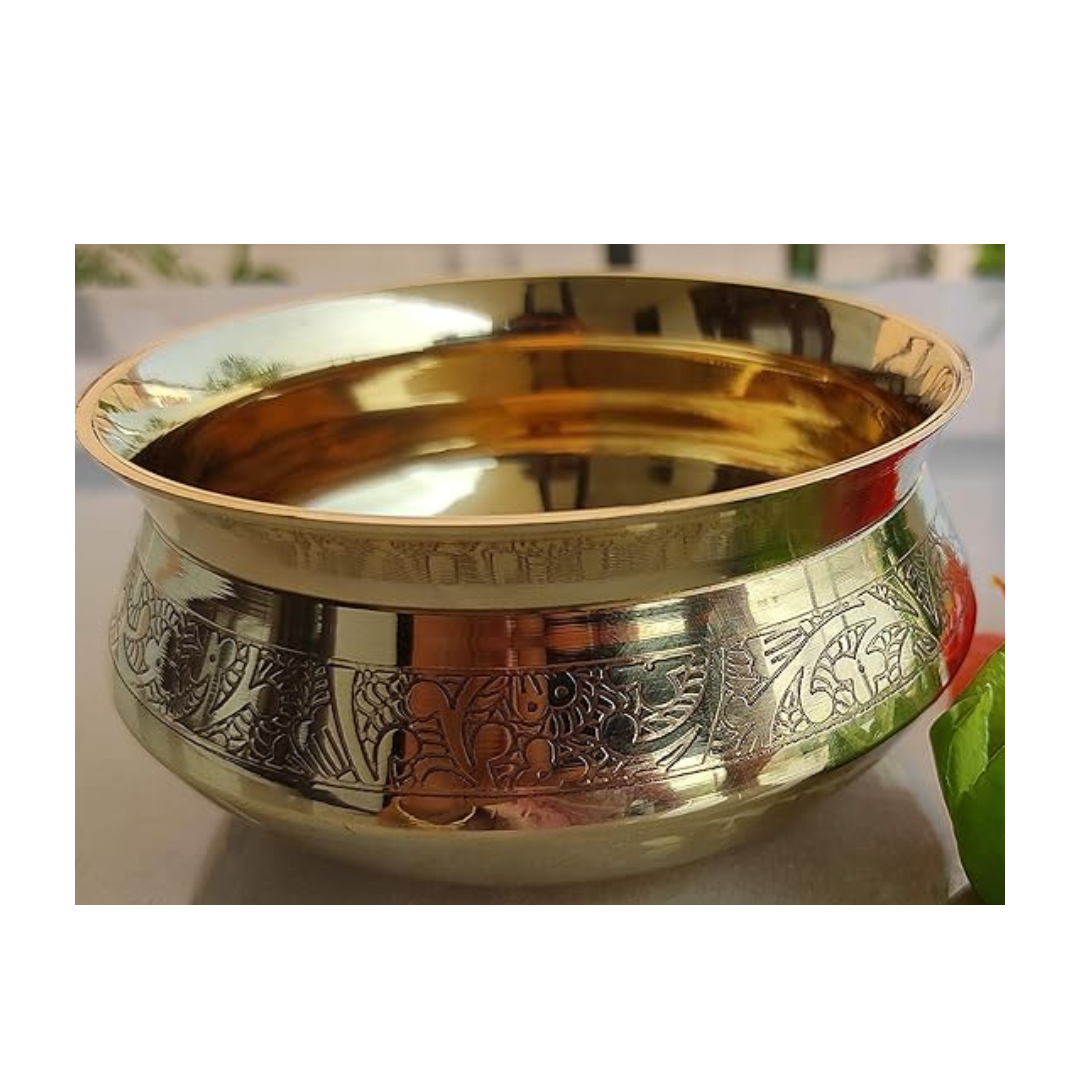 Indian Art Villa Brass Embossed Design Handi, Serveware - 330 gms