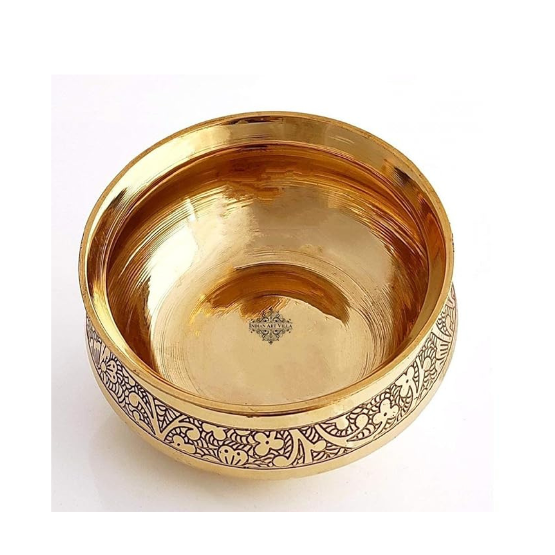 Indian Art Villa Brass Embossed Design Handi, Serveware - 330 gms