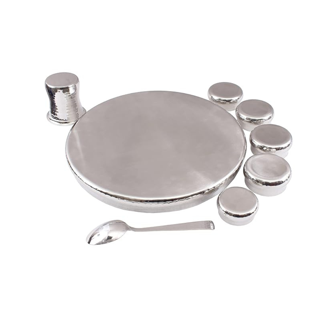 Indian Art Villa Stainless Steel Curved Dinner Set (8 Pieces) - 1500 gms