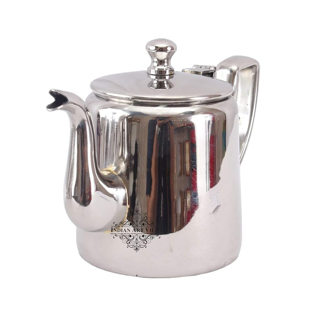 Indian Art Villa Mughlai Design Steel Tea Kettle Pot, Serving Tea - 574 gms