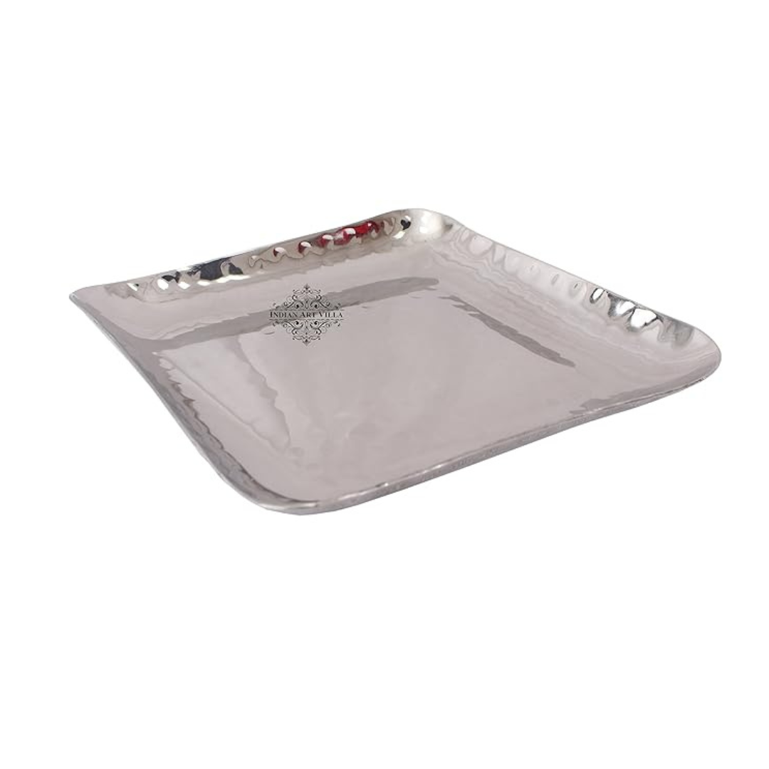 Indian Art Villa Steel Square Platter Tray - 690 gms