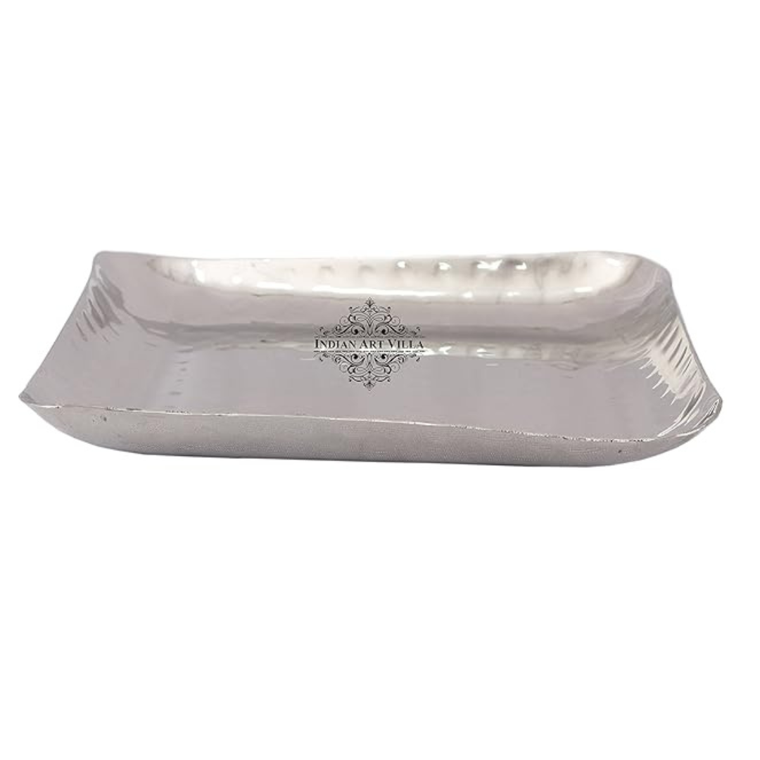 Indian Art Villa Steel Square Platter Tray - 690 gms