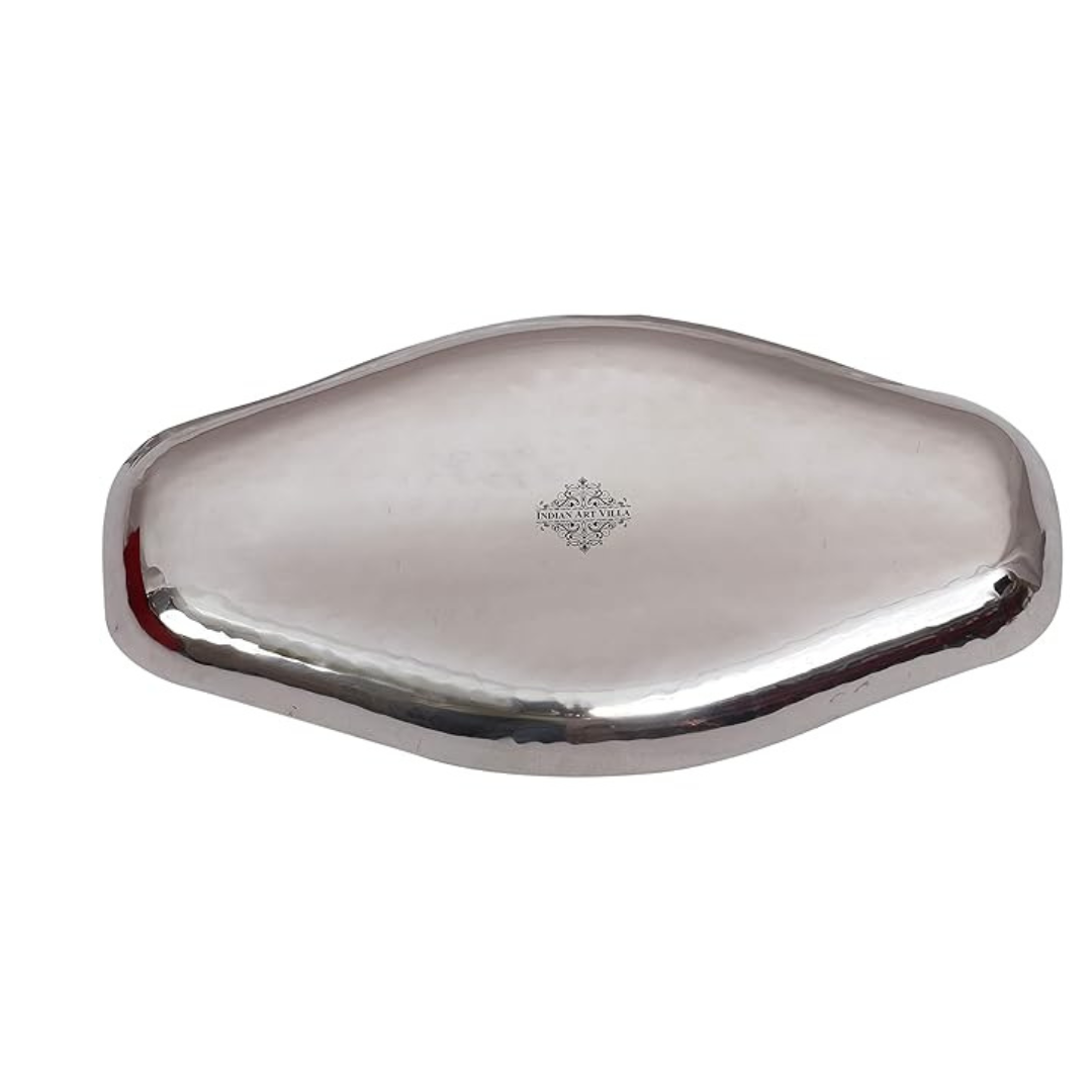 Indian Art Villa Stainless Steel Hammered Abstract Designer Tray Platter - 370 gms