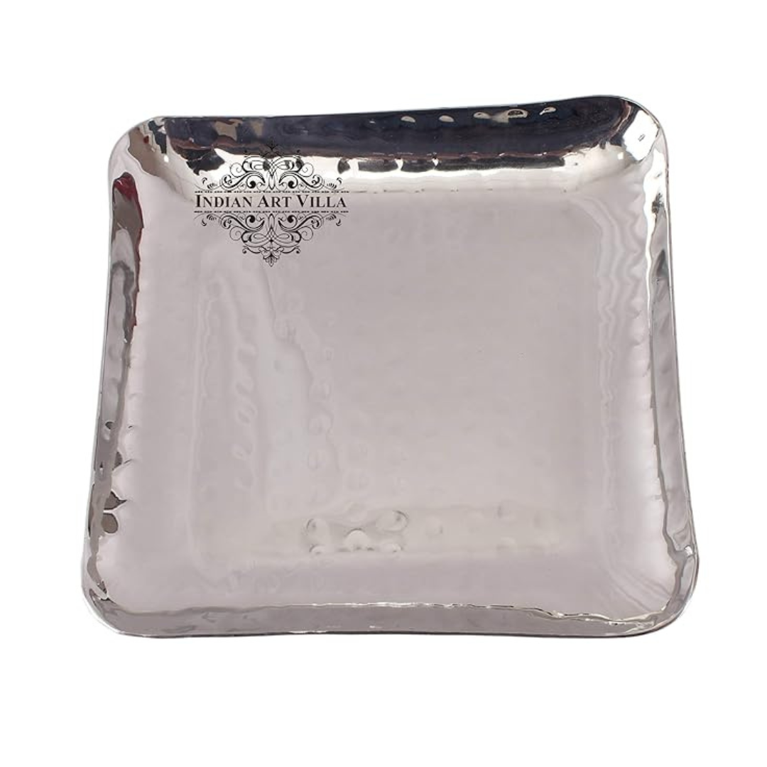 Indian Art Villa Steel Square Platter Tray hammered Design - 110 gms