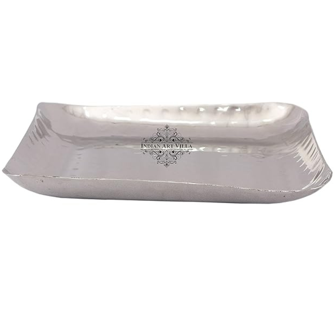 Indian Art Villa Steel Square Platter Tray hammered Design - 110 gms