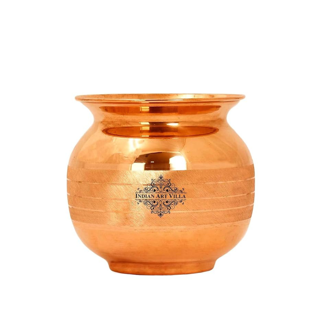 Indian Art Villa Pure Copper Pooja Kalash Lota With Matka Shaped Lining Design - 260 gms