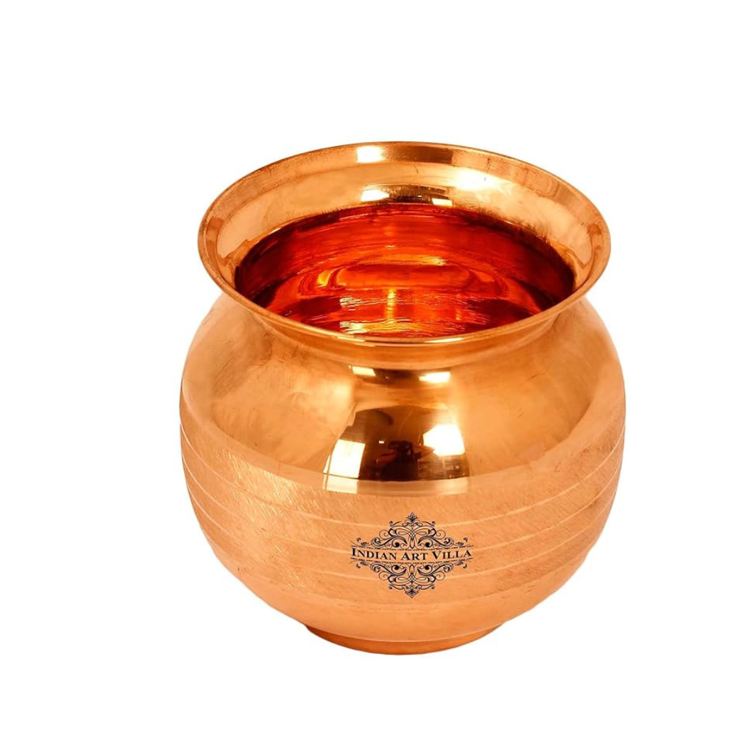 Indian Art Villa Pure Copper Pooja Kalash Lota With Matka Shaped Lining Design - 260 gms