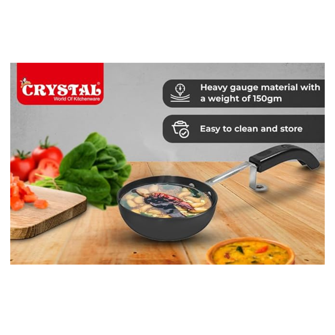 Crystal Aluminium Hard Anodised Tadka Pan, Standard, Black - 154 gms