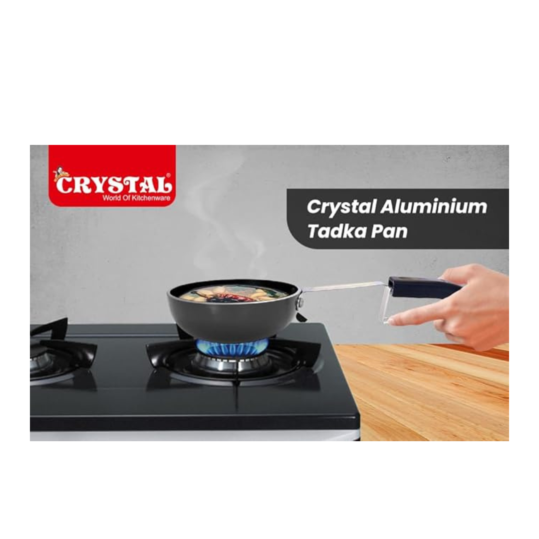 Crystal Aluminium Hard Anodised Tadka Pan, Standard, Black - 154 gms