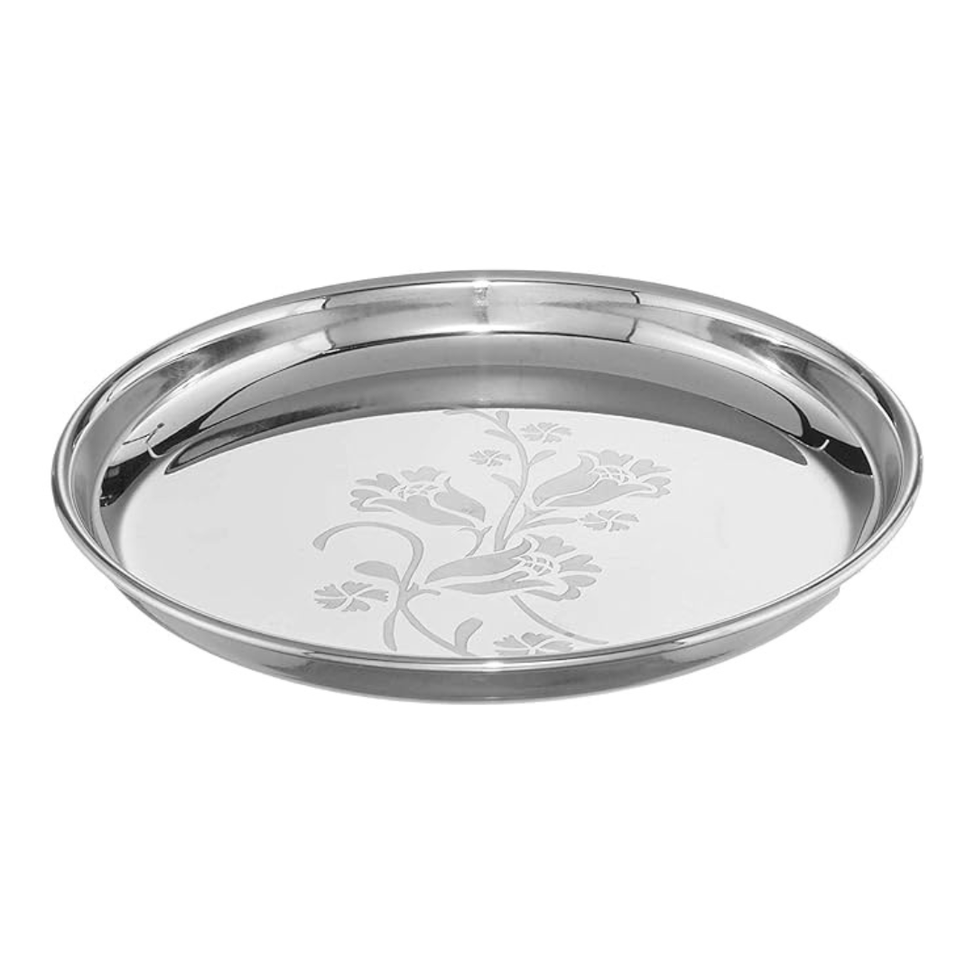 Neelam Stainless Steel 9 22G Lazer Etching Buffet Plate 20 cm - 25 gms