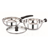 Sowbaghya Elite 3Pcs Stainless Steel Set Induction Base Cookware Set SS Deep kadai and Fry Pan with Lid