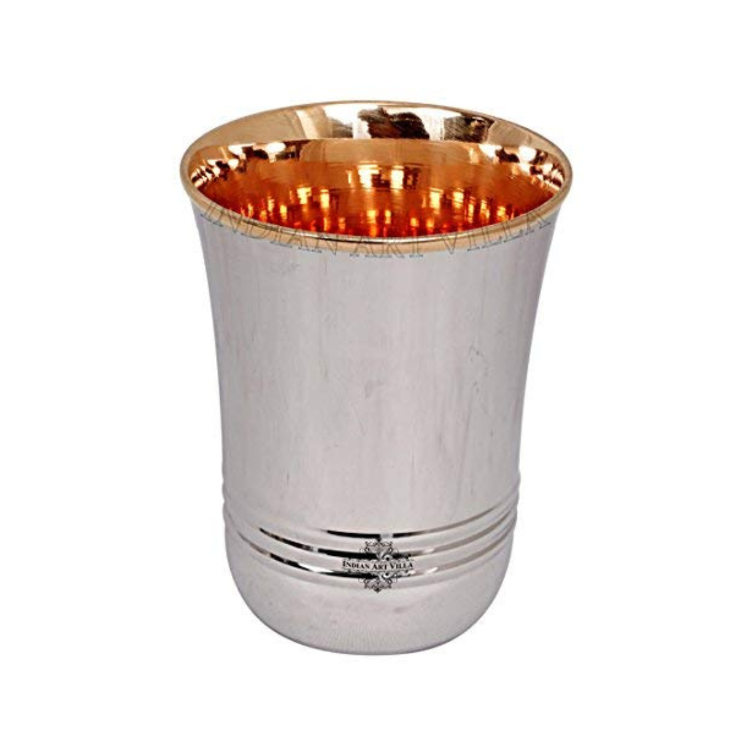 Indian Art Villa Steel Copper Glass Tumbler Set Silver and Brown (Pack of 4)