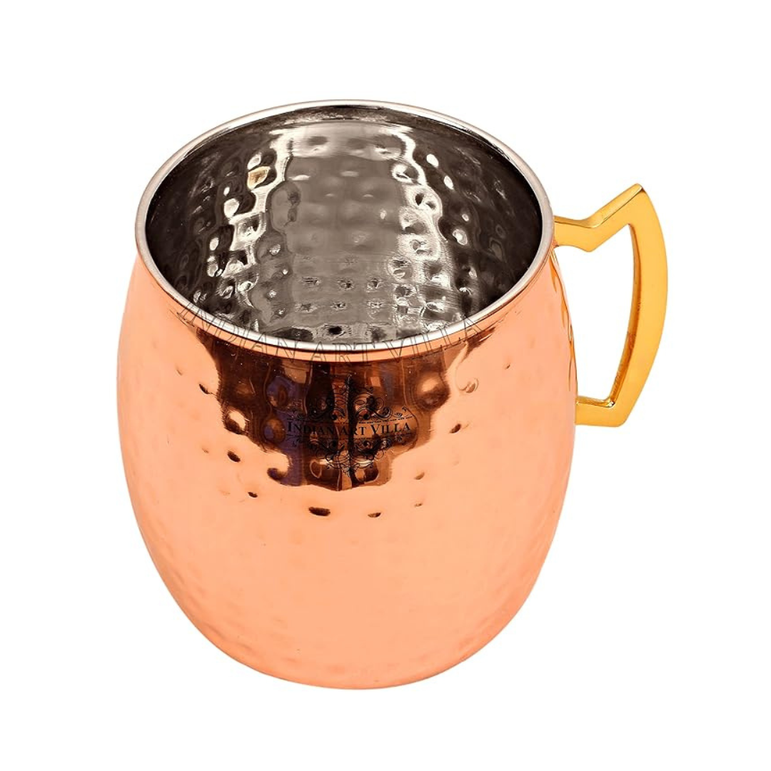 Indian Art Villa Hammered Steel With Copper Plated Nickel Moscow Mule Beer Mug | 600 ml