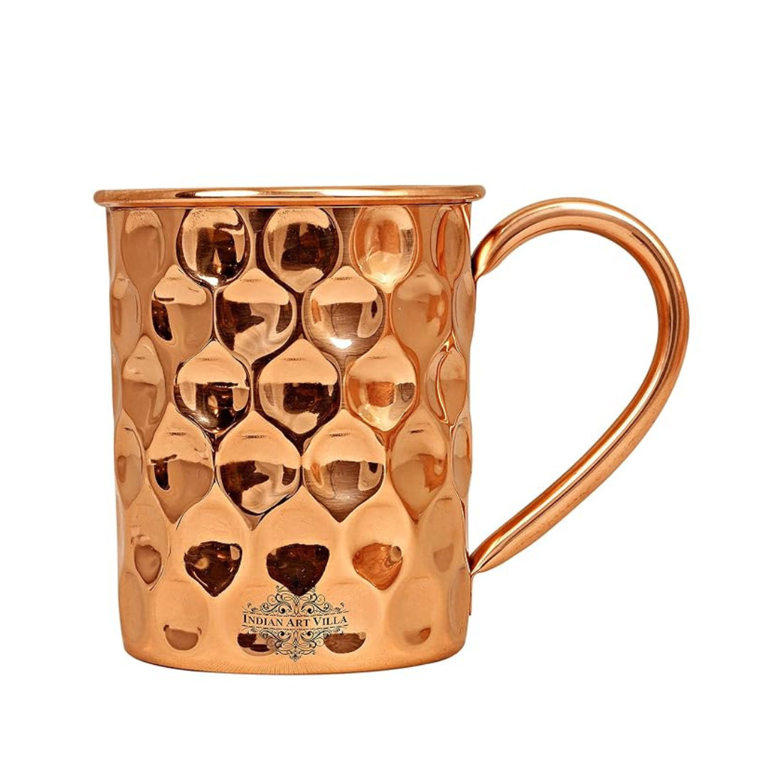 Indian Art Villa Pure Copper Straight Shaped Diamond Design Moscow Mule Beer Mug Cup | 500 ml