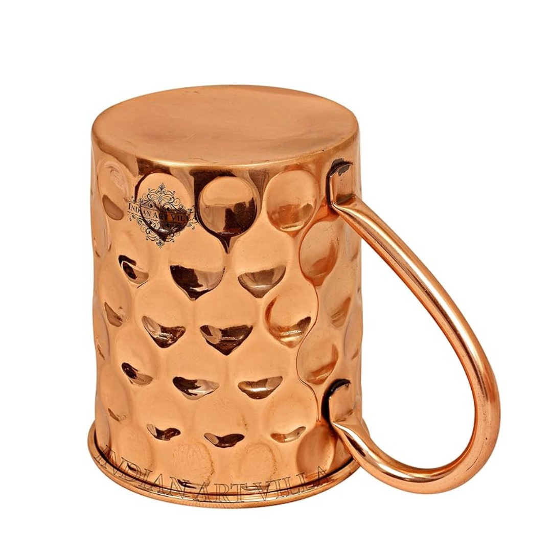 Indian Art Villa Pure Copper Straight Shaped Diamond Design Moscow Mule Beer Mug Cup | 500 ml