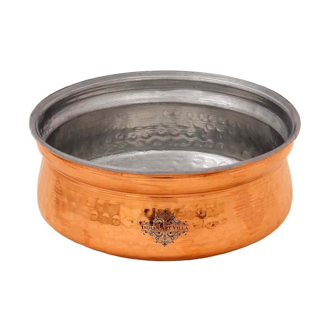 Indian Art Villa Copper Handi with Inside Tin Lining Serveware Tableware Diameter | 6.9 Inches