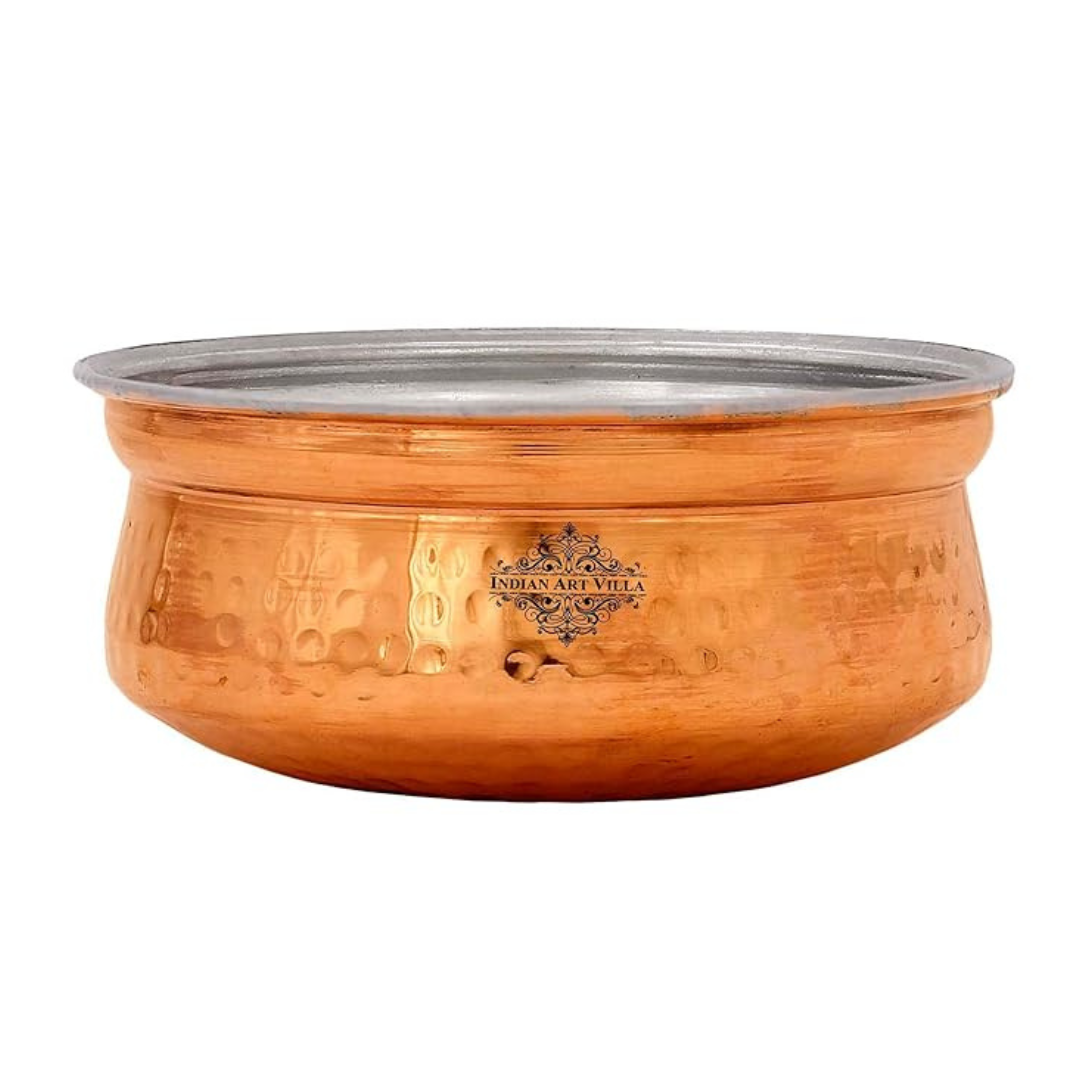 Indian Art Villa Copper Handi with Inside Tin Lining Serveware Tableware Diameter | 9.1 Inches