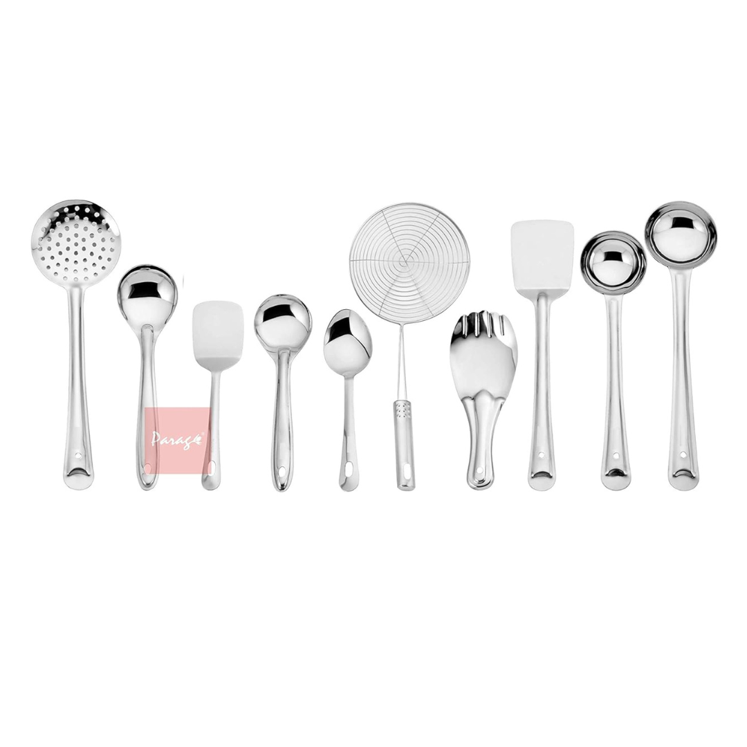 Parage Stainless Steel 10 Pieces Cooking Spoons Set | Kitchen Cooking Essential Set for Home