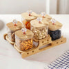 Nestasia Crystal Knob Fluted Jars with Stand Set of 7 (380ml) | Decorative Spice Jars