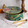 Nestroots Allure Roti Box with Tong Green Printed Mango Wood
