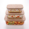 UMAI Pack of 3 Borosilicate Kitchen Containers | Happy Dance Print | 370ml 640ml 1060ml | Bamboo Lid