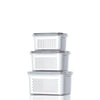 Homestic Pack of 3 Fridge Food Containers | Vegetable Fruit Boxes | Handheld Strainer Basket | Transparent
