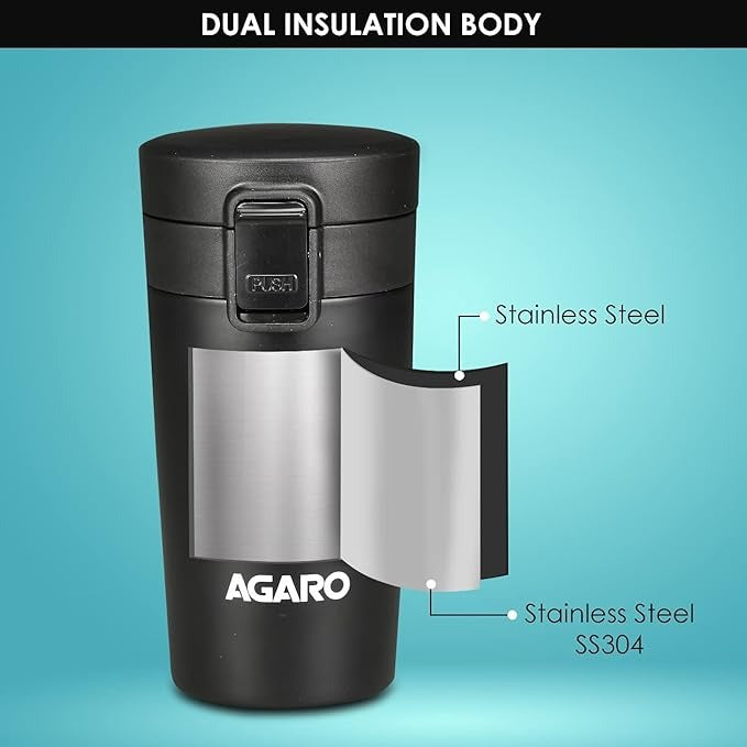 Agaro Elite Stainless Steel 300ML Travel Mug  Dual Insulation | 304 Grade Inner and Outer Stainless Steel