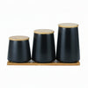 UMAI 3pcs Ceramic Jar Set | 500ml 700ml 850ml | Bamboo Lid & Tray | Black