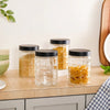 Nestasia Glass Storage Jars with Airtight Lid Set of 4 Checks Design (1350ml) | Pantry Jars