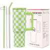 House of Quirk 1200ML Stainless Steel Tumbler with Handle & Lid - Lime Check