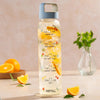 Borosil AM PM Borosilicate Glass Bottle with Husk Lid Blue