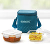 Borosil Glass Lunch Box Office Tiffin with Teal Bag (320ml x 2)
