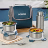 Borosil SuperFresh Stainless Steel Lunch Box with Bottle Set of 4 (310ml x3 + 600ml Bottle)