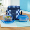 Borosil Larah ColorMate Vertical Square Lunch Box  Blue Set of 2 (320ml each)