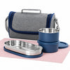 Borosil Carrymore Microwavable Round Stainless Steel Lunch Box with Chappati Box Set of 3
