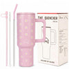 House of Quirk 1200ML Stainless Steel Tumbler with Handle & Lid - Pink Daisy