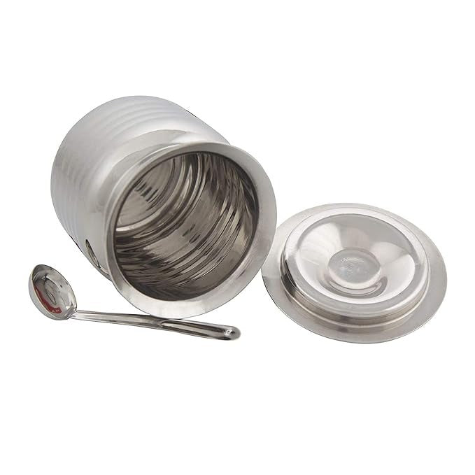 Hazel Ghee Pot with Spoon Stainless Steel Hammered Finish Ghee Contain ...