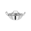 CDM Solitaire Triply Stainless Steel Kadai with Glass Lid Metal Spatula Friendly Silver