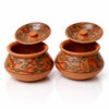 Kalakriti Hand Painted Brown Floral Ceramic Handi with Lid |600 ml (Set of 2)