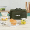 Borosil Regular Glass Tiffin Box with Green Daisy Bag Set of 4 (320ml x 2 + 240ml x 2)