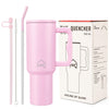 House of Quirk 1200ML Stainless Steel Tumbler with Handle & Lid Misty Rose