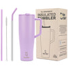 House of Quirk 1200ML Tumbler with Handle and 2 Straw Flip Lid - Lavender