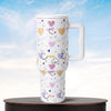 House of Quirk 1200ML Stainless Steel Tumbler with Handle & Lid - White Heart