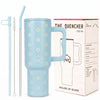 House of Quirk 1200ML Stainless Steel Tumbler with Handle & Lid - (Blue Daisy)