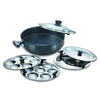 Prestige Hard Anodised Induction Base Multi Kadai with Glass Lid, Dhokla Plate, Patra Plate, Idli Plates (Black)