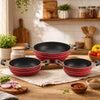 Tosaa Non-Stick Cookware Kadhai Gift Set of 3 Pcs Brown Red (230mm + 180mm + 160mm)