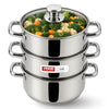 Vinod Stainless Steel 3 Tier Steamer Set 18cm Induction Friendly